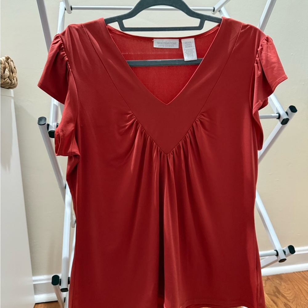 Worthington Red V-Neck Blouse